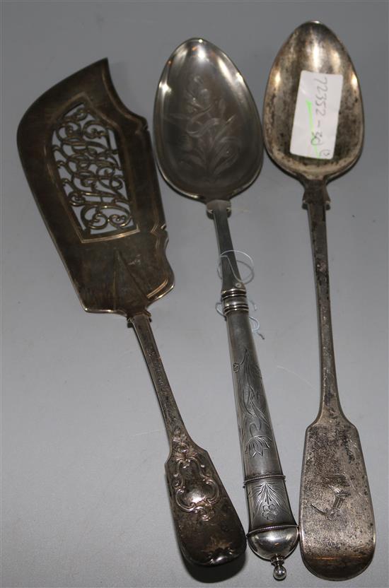 Silver fish slice, basting spoon and serving spoon